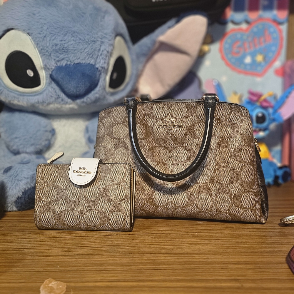 Coach Brown Signature Handbag and Wallet Set